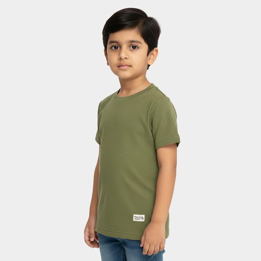 Boys Muted Olive Green Crew Neck Casual T-Shirt, ओलिव, large image number null