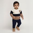 Infants Beige and Navy Blue Cotton Crew Neck Casual Sweatshirt, गहरा पीला, small image number null