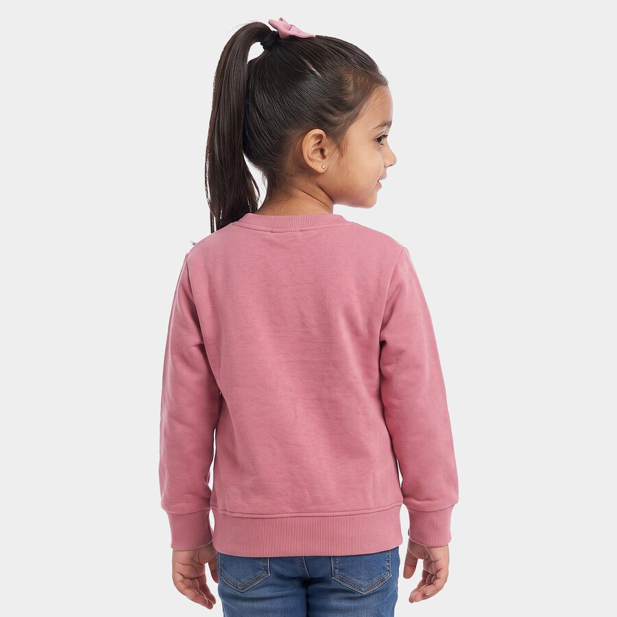 Girls Pink Crew Neck Pullover Sweatshirt, गुलाबी, large