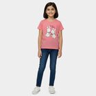 Girls' Pink Round Neck Graphic Printed T-Shirt, गुलाबी, small