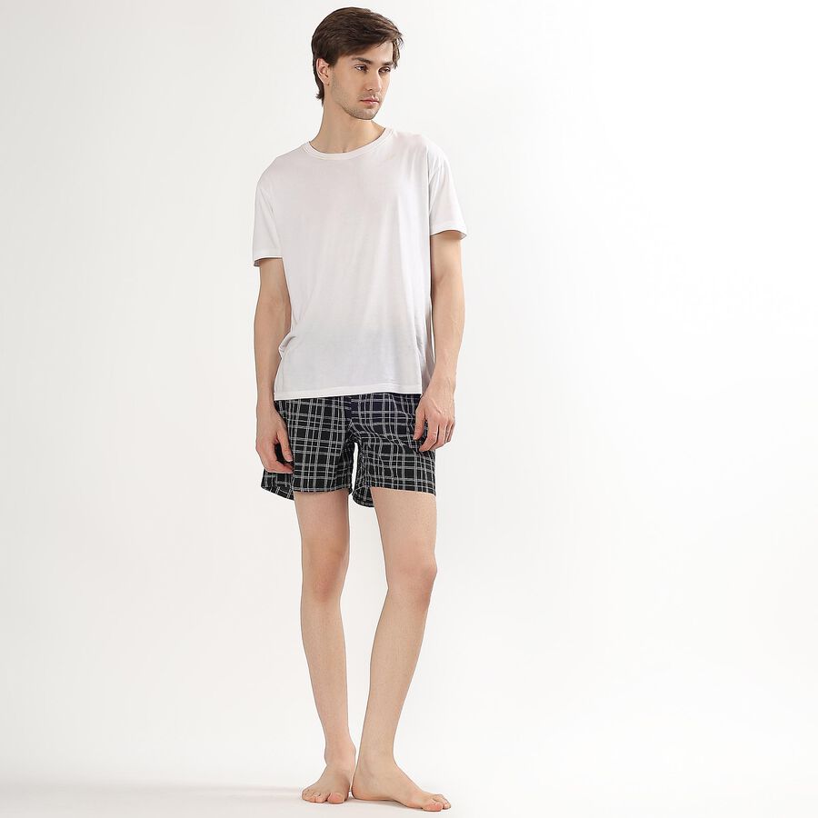 Men's Dark Charcoal Black Checked Elastic Waist Boxers, Black, large image number null