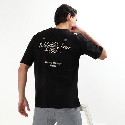 Men's Jet Black Cotton Round Neck Casual T-Shirt