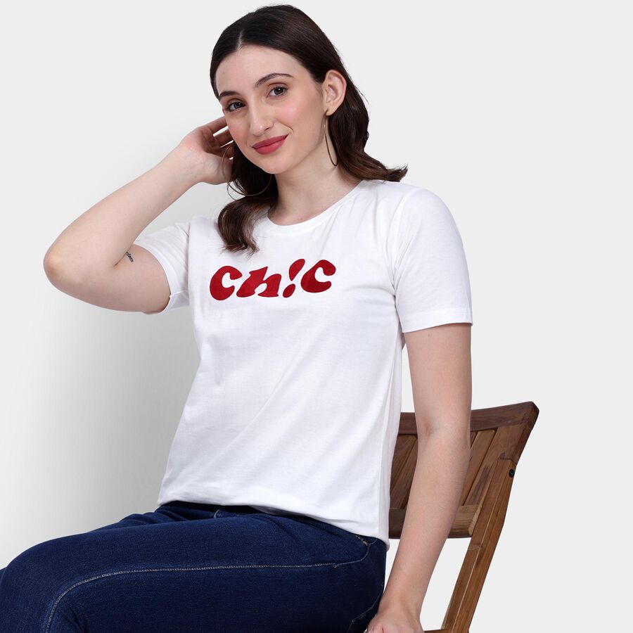 Ladies' 100% Cotton Round Neck T-Shirt , Off White, large image number null