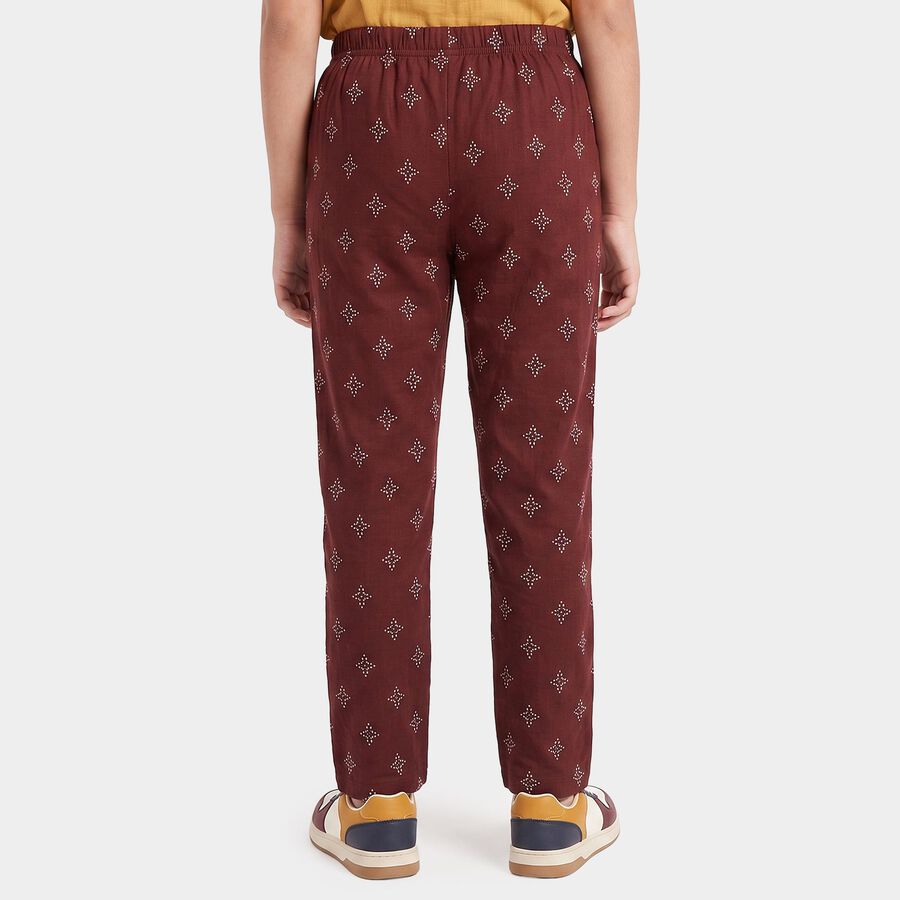 Girls' Wine Straight Fit Geometric Printed Pyjama, वाइन, large