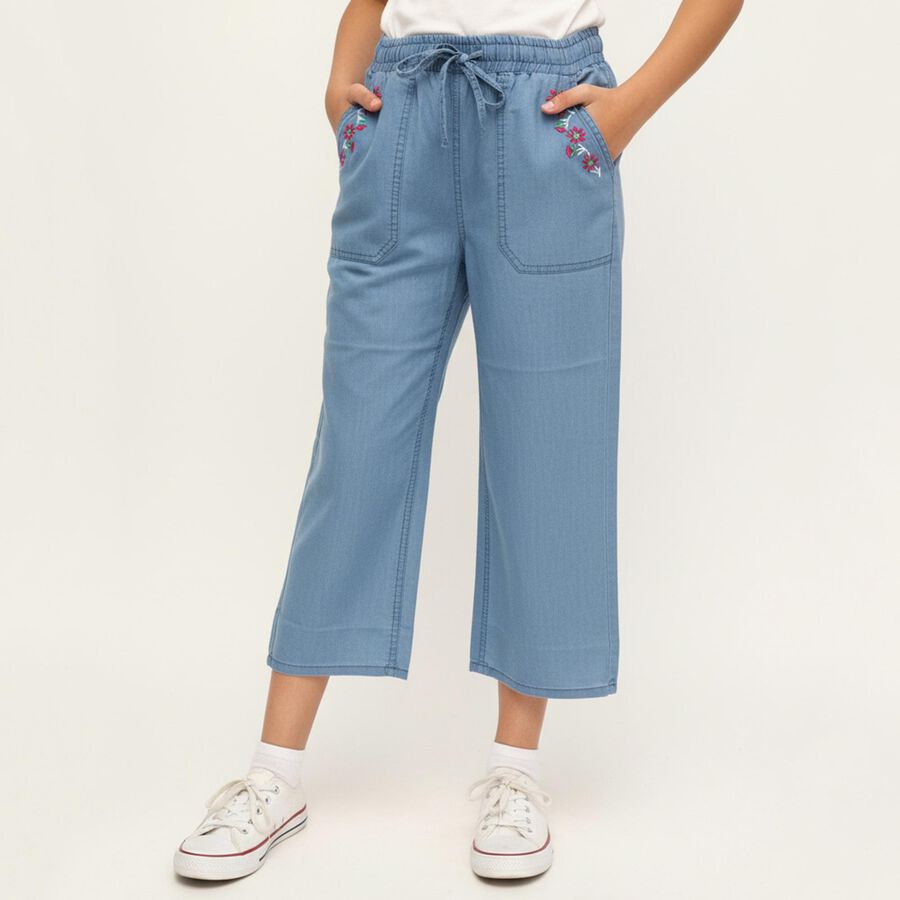 Girls' Light Blue Wide Leg Embroidered Jeans, हल्का नीला, large image number null