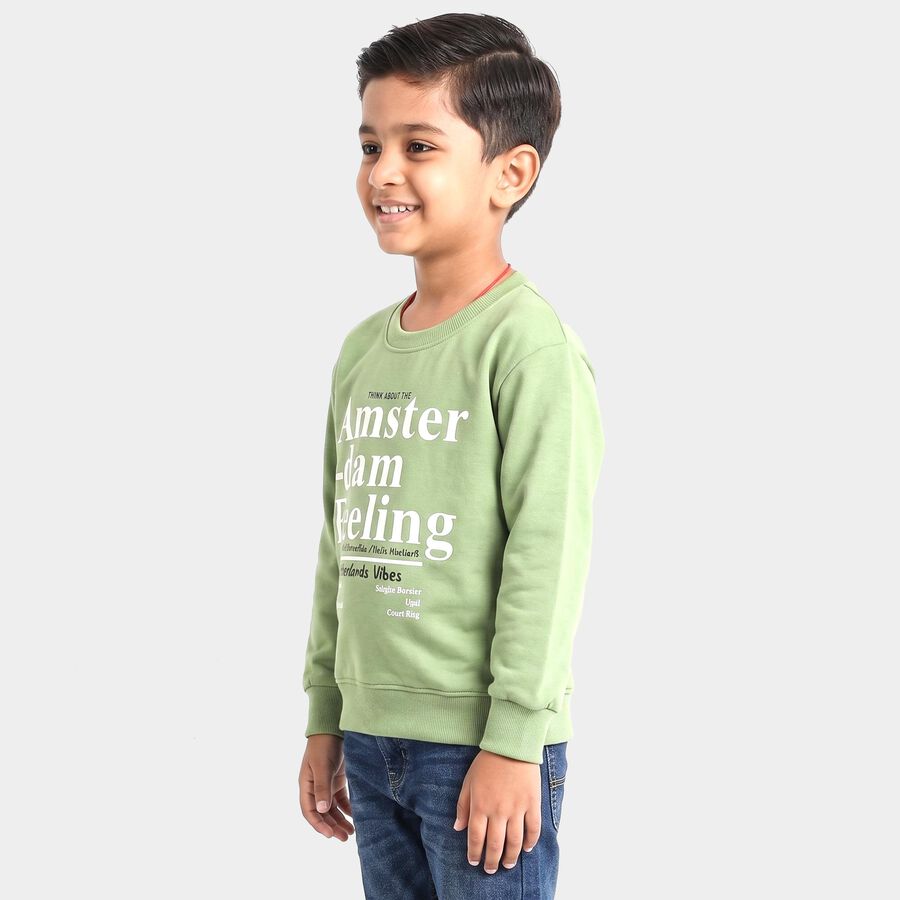 Boys' Green Round Neck Pullover Sweatshirt, हल्का हरा, large