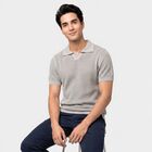 Men's Grey Cotton Polo Neck Solid T-Shirt, Light Grey, small