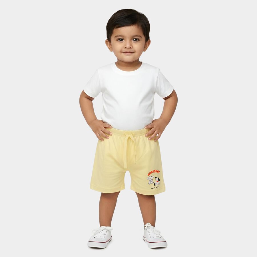 Infants' Yellow Regular Fit Cat Print Cotton Half Pant, Yellow, large