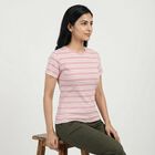 Women Lilac Cotton Blend Round Neck Casual T-Shirt, Lilac, small