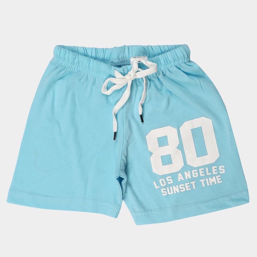 Boys Light Blue Regular Fit Graphic Print Bermuda Shorts, Light Blue, large