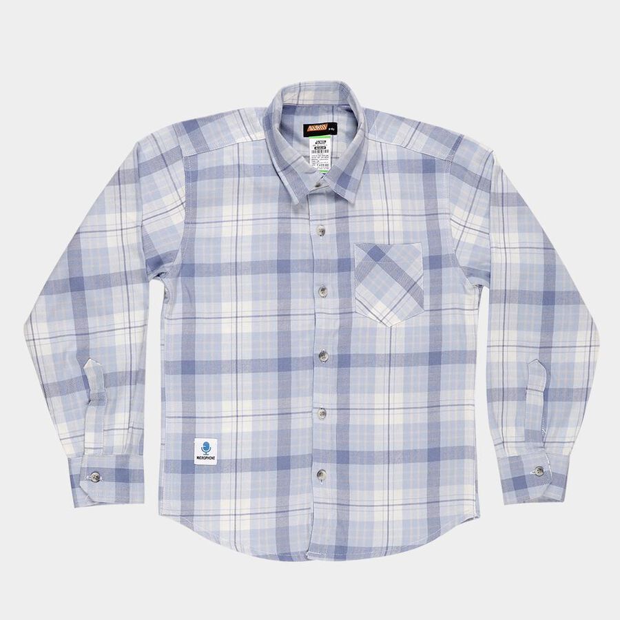 Boys Light Powder Blue Checkered Classic Collar Casual Shirt, Light Blue, large image number null