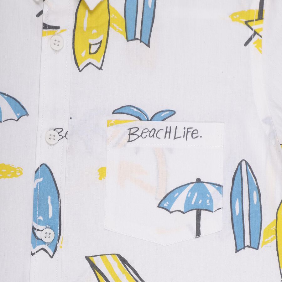 Boys Bright Eggshell White Cotton Classic Casual Shirt, White, large image number null