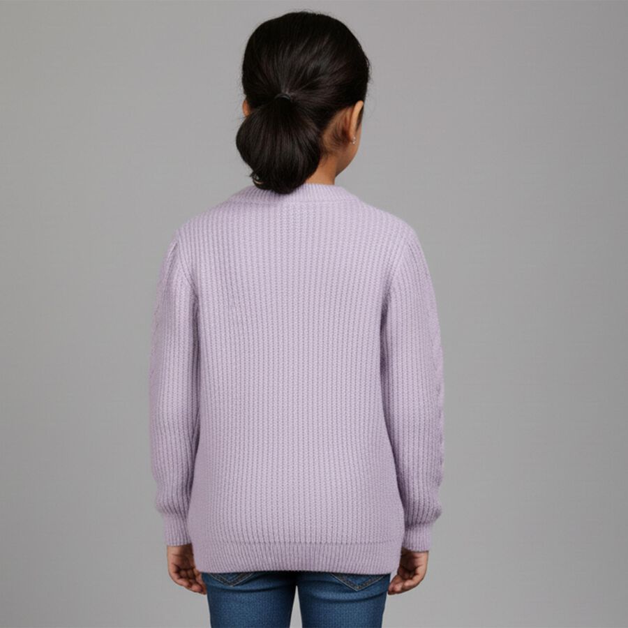Girls Soft Lavender Crew Neck Casual Pullover, Lilac, large image number null