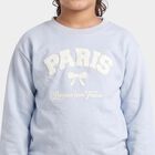 Girls' Light Blue Crew Neck Graphic Print Sweatshirt, Light Blue, small