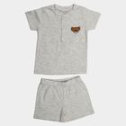 Infants' Grey 100% Cotton Henley Neck Graphic Print Baba Suit, Light Grey, small