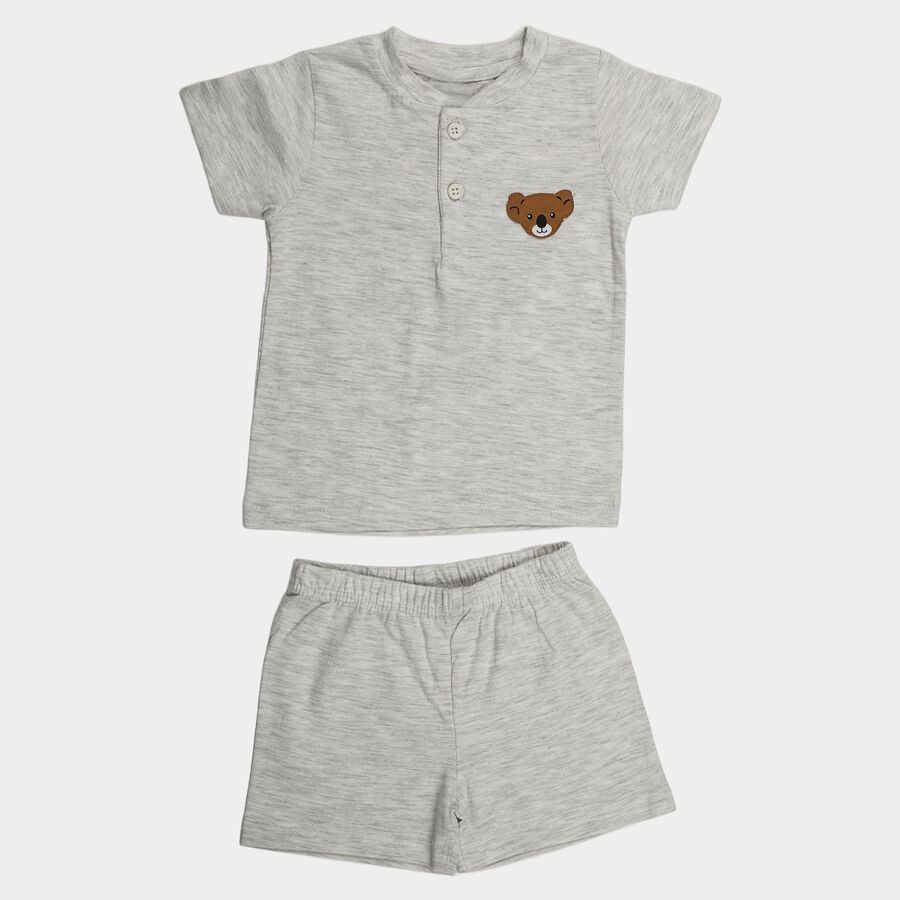 Infants' Grey 100% Cotton Henley Neck Graphic Print Baba Suit, Light Grey, large