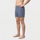 Men's Mid Blue Relaxed Fit Checked Boxers, मध्यम नीला, small