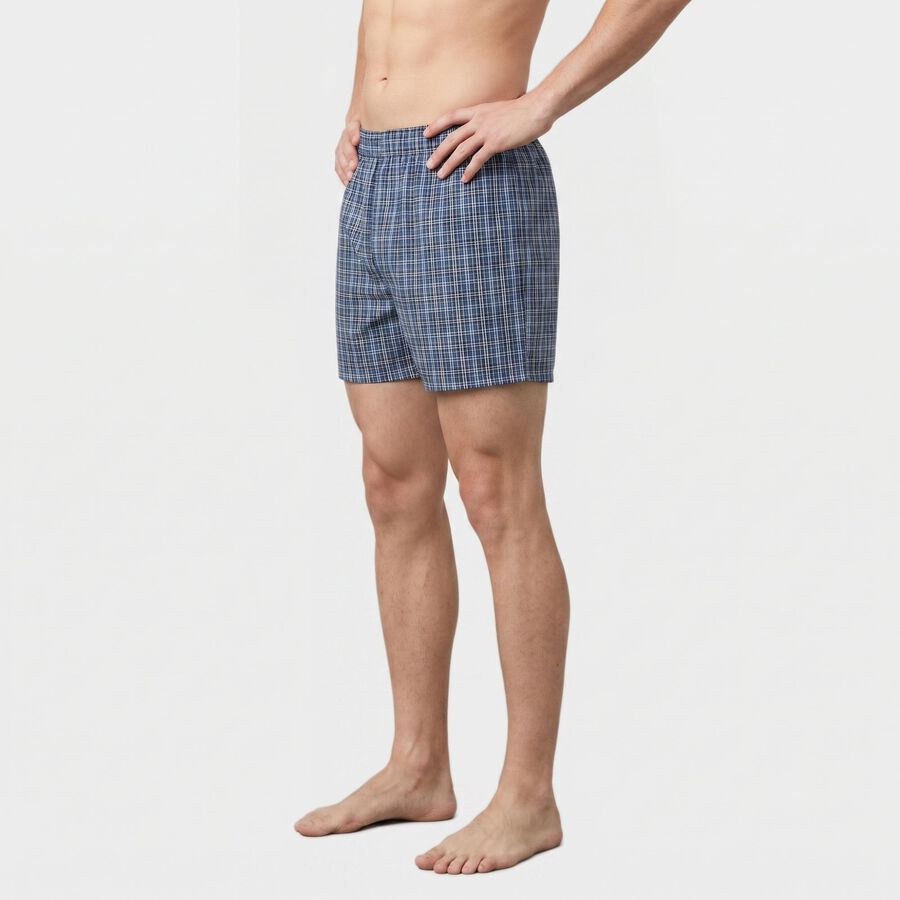 Men's Mid Blue Relaxed Fit Checked Boxers, मध्यम नीला, large