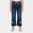 Girls' Stonewashed Blue Wide Leg Floral Embroidered Jeans, मध्यम नीला, small image number null
