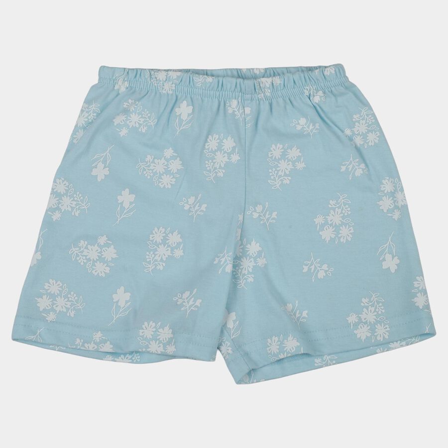 Girls' Light Blue Floral Elastic Waist Shorts, Light Blue, large