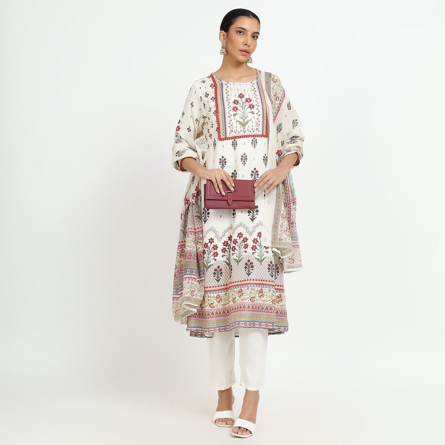 Women's White Floral Printed Ethnic Set, Off White, large image number null