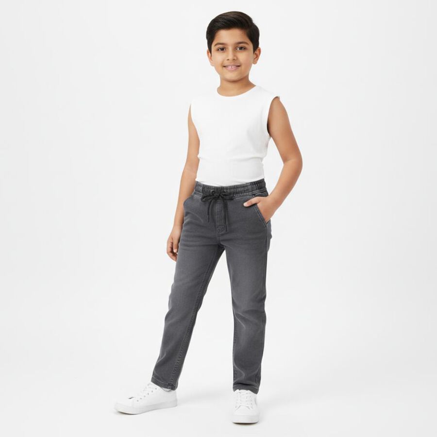 Boys' Charcoal Grey Relaxed Fit Jogger Jeans, हल्का ग्रे, large image number null