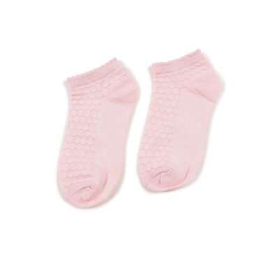 Girls' Soft Pastel Pink and Cream White Regular Fit Textured Ankle Socks Pack of 2