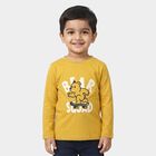 Boys Mustard Cotton Blend Round Neck Regular Boys T-Shirt, Mustard, small