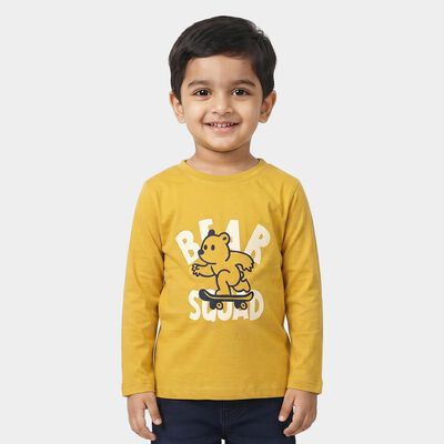 Boys Mustard Cotton Blend Round Neck Regular Boys T-Shirt