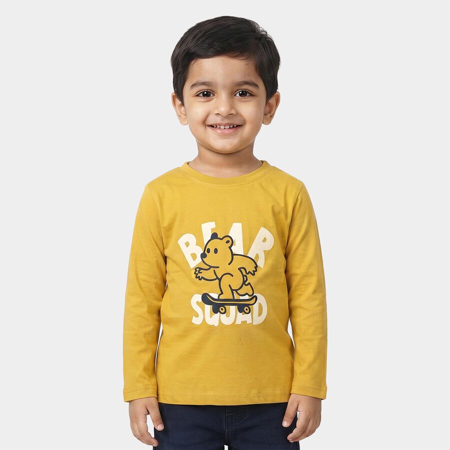 Boys Mustard Cotton Blend Round Neck Regular Boys T-Shirt, Mustard, large