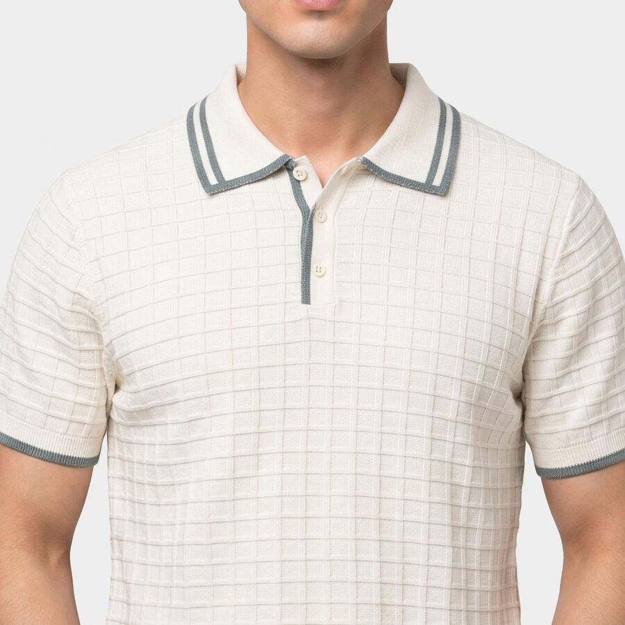 Men's Off White Cotton Polo Neck Polo T-Shirt, ऑफ व्हाइट, large