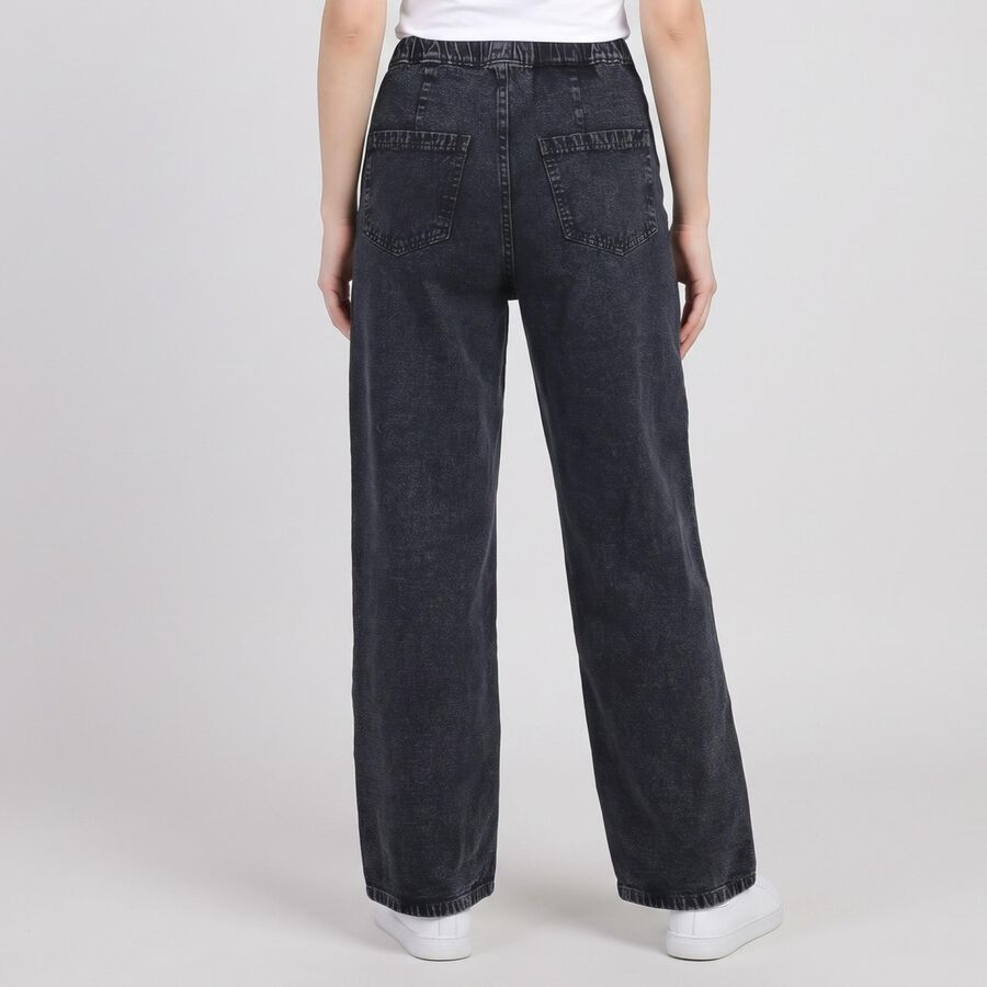 Women's Navy Blue Wide Leg Drawstring Jeans, Dark Blue, large