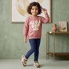 Girls' Pink Crew Neck Printed Sweatshirt, हल्का गुलाबी, small
