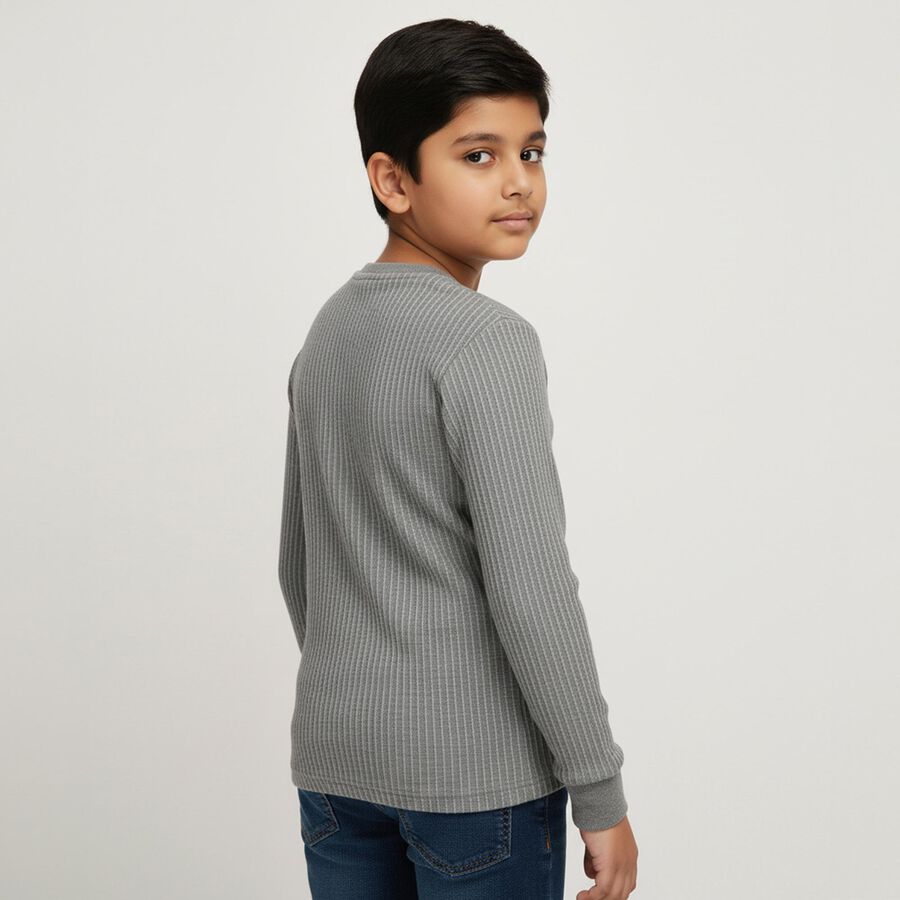 Boys Muted Charcoal Black Round Neck Thermal, मिश्रित मध्यम ग्रे, large image number null