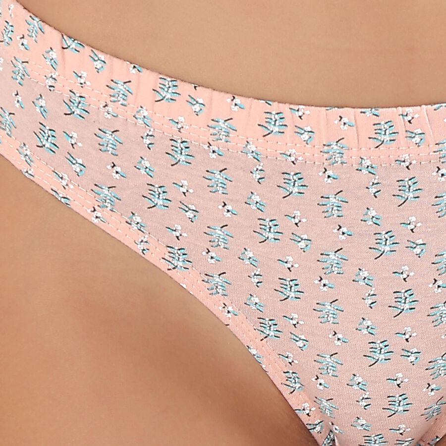Women's Soft Peach Floral Print High Waist Panty, Peach, large