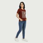 Women's Red Round Neck Casual T-Shirt, Rust, small