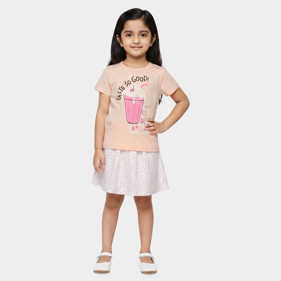 Girls Light Pink Round Neck Co-ord Set Upper and Bottom Set, हल्का गुलाबी, large
