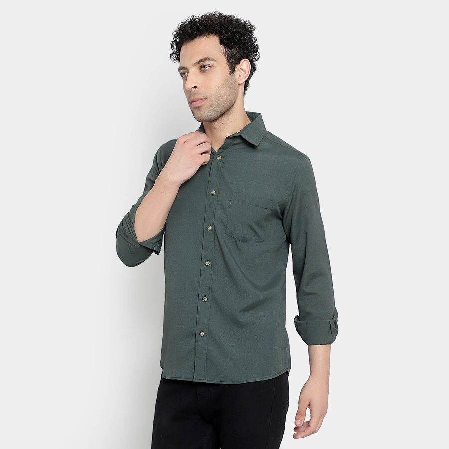 Solid Casual Shirt, Dark Green, large image number null