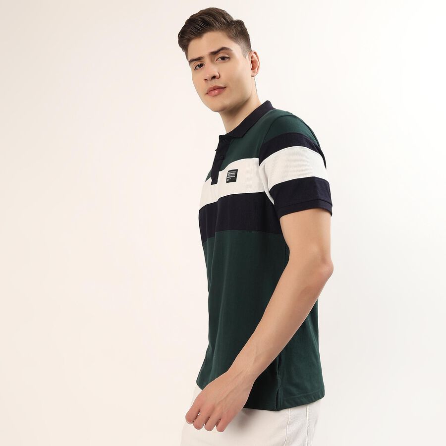 Men's Dark Green Cotton Blend Polo Neck Classic Collared Half Sleeves T-Shirt, Dark Green, large