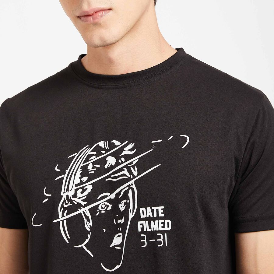 Round Neck T- Shirt, Black, large image number null