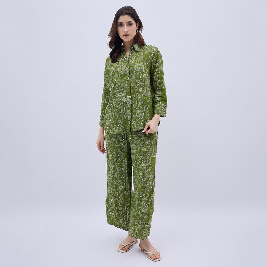 Women's Muted Olive Green Paisley Printed Ethnic Set, Light Green, large