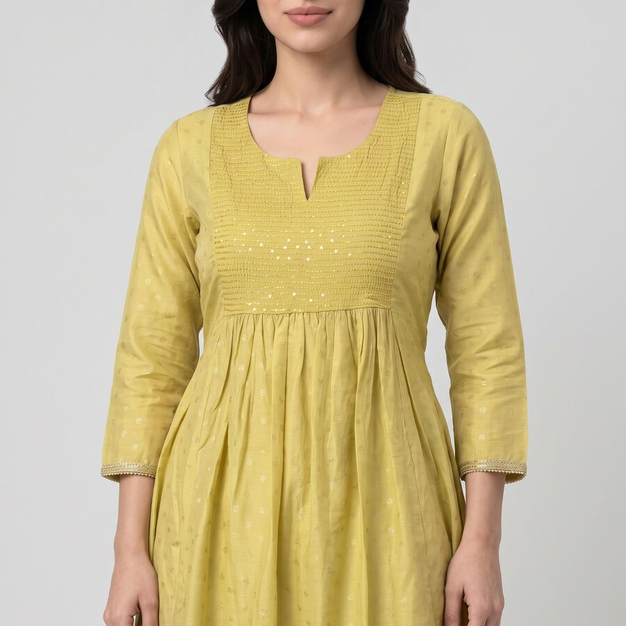 Women's Light Green Notch Neck Embellished Kurta, Light Green, large