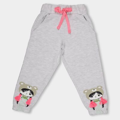 Girls' Light Grey Cartoon Printed Jogger Pyjama