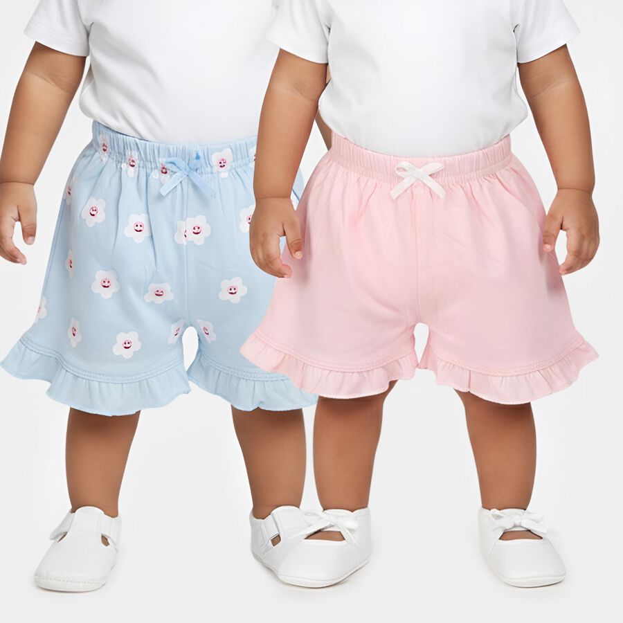 Infants' Multicolour Regular Fit Ruffled Cotton Half Pant Combo, Light Blue, large