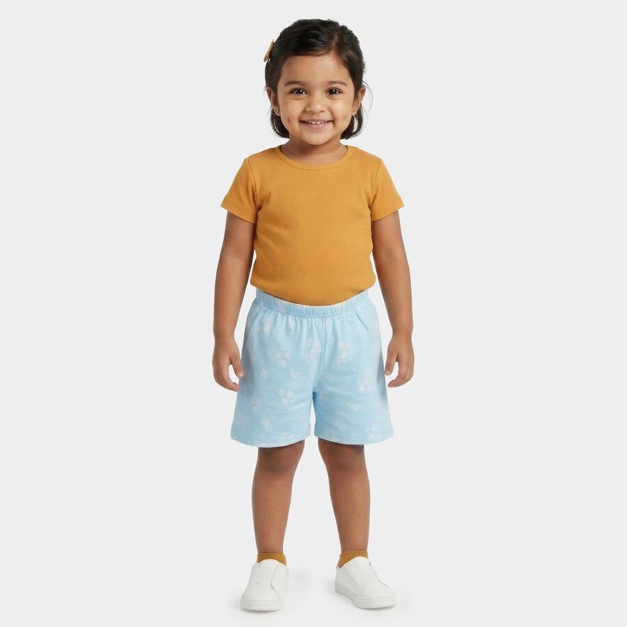 Girls' Light Blue Floral Elastic Waist Shorts, Light Blue, large