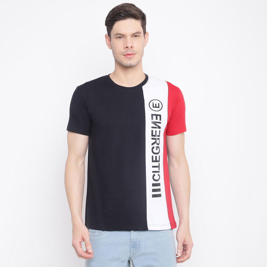 Cut & Sew Round Neck T-Shirt, Black, large image number null
