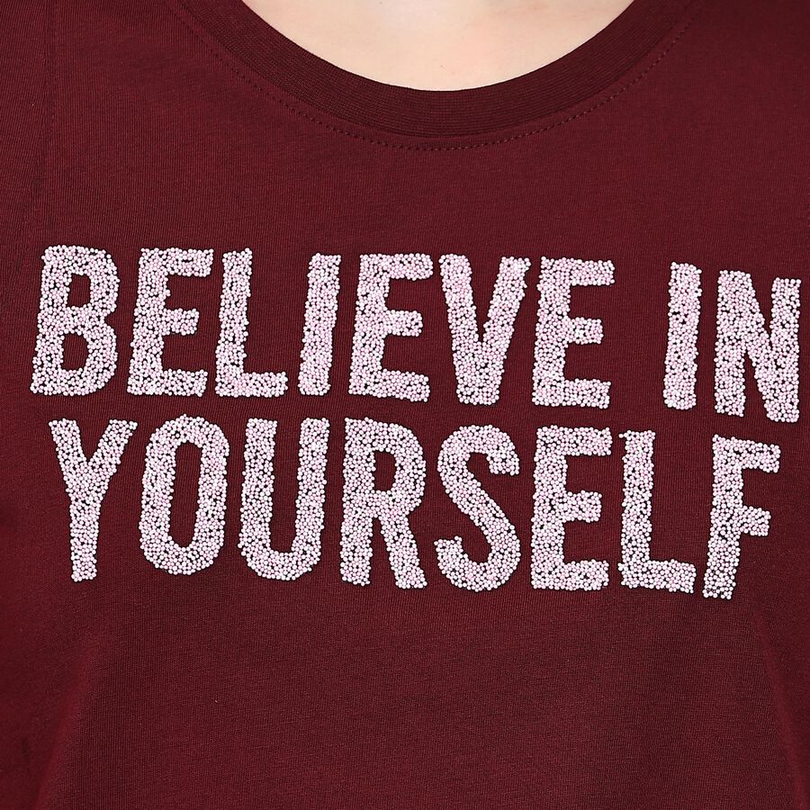 Ladies' 100% Cotton Round Neck T-Shirt , Wine, large image number null