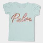 Girls' Light Aqua Cotton Round Neck Casual T-Shirt, Aqua, small image number null