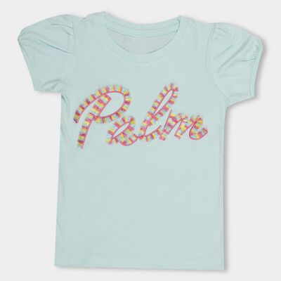 Girls' Light Aqua Cotton Round Neck Casual T-Shirt