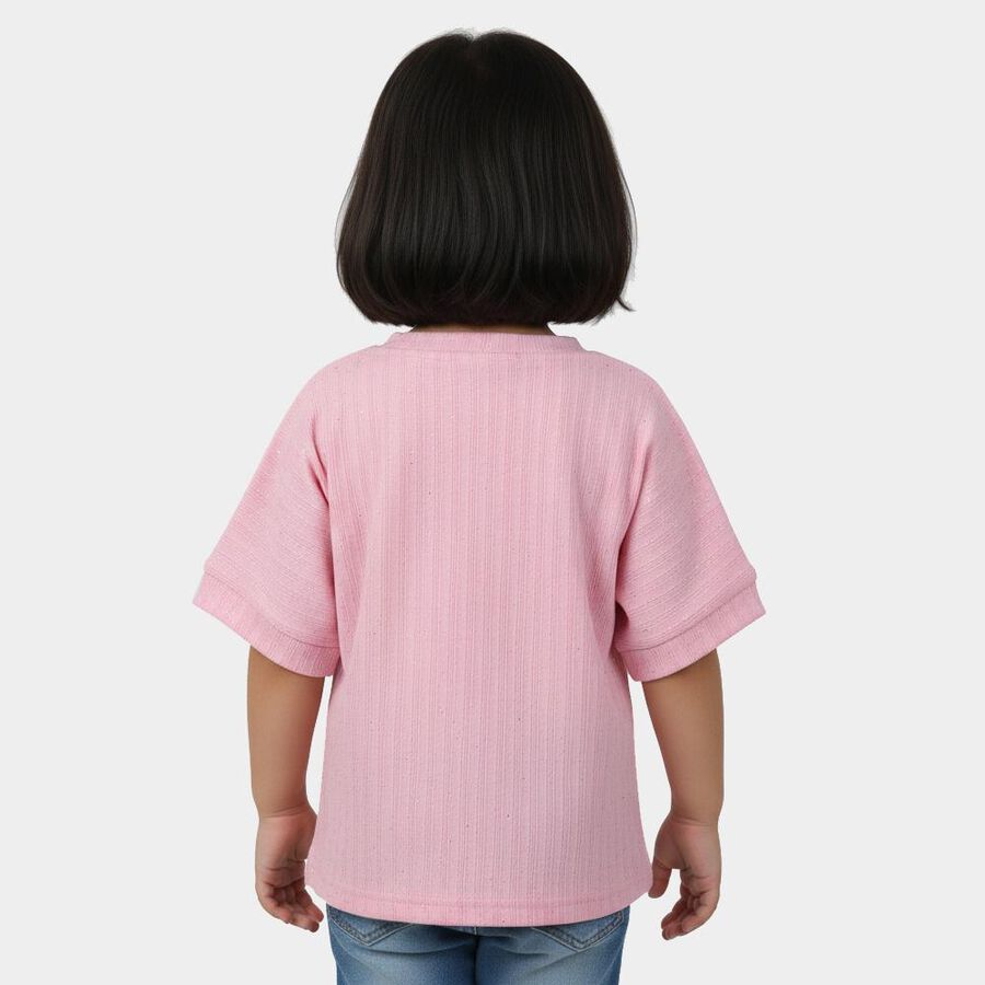 Girls Light Pink Round Neck Casual T-Shirt, Pink, large